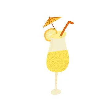 Hand drawn vector illustration of summer pina colada cocktail with lemon Stock Illustration