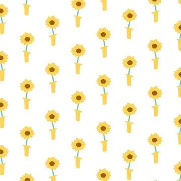 Hand drawn vector illustration of sunflower in vase pattern. Stock Illustration