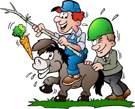 Hand-drawn vector illustration of an supervisor pushes a donkey Illustrazione stock