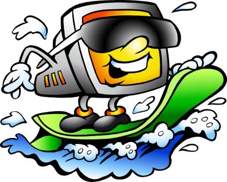 Hand-drawn vector illustration of an surfing retro screen Stock Illustration