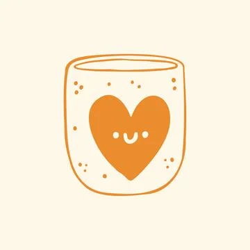 Hand drawn vector illustration of a sweet ceramic mug with a cute smiling heart Stock Illustration