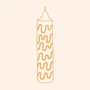 Hand drawn vector illustration of a tall pillar candle with a wavy drip Stock Illustration