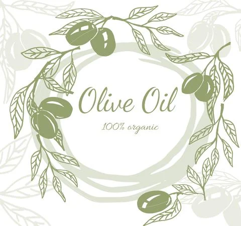 Hand drawn vector illustration templates for olive oil packaging Stock Illustration