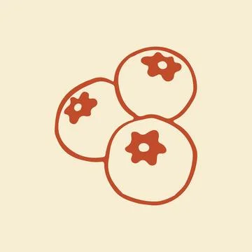 Hand drawn vector illustration of three ripe blueberries. Minimalist red line Stock Illustration
