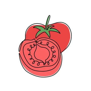 Hand drawn vector illustration of tomatoes in single line style. Cute illustr Stock Illustration