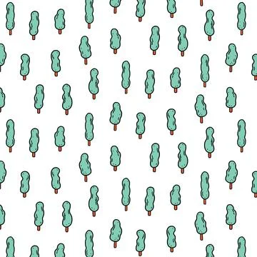 Hand drawn vector illustration of tree pattern in cartoon style. Stock Illustration