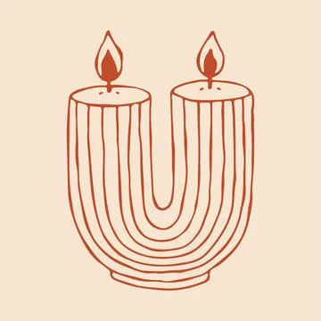 Hand drawn vector illustration of a trendy U-shaped double wick candle with 库存插图