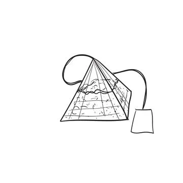 Hand-drawn vector illustration of triangular tea bag. With black circuit without Stock Illustration