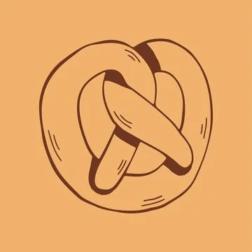 Hand drawn vector illustration of a twisted soft pretzel in a minimalist brown Stock Illustration