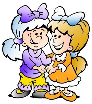Hand-drawn vector illustration of two cute girls there are freinds Stock Illustration