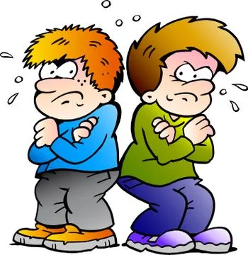 Hand-drawn vector illustration of two enemies boys Stock Illustration