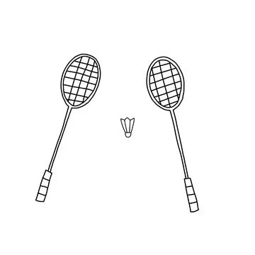 Hand drawn vector illustration of two crossed badminton racquets or rackets w Stock Illustration