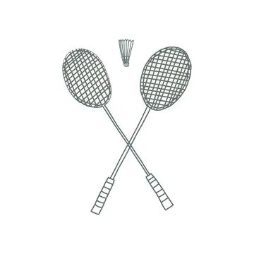 Hand drawn vector illustration of two crossed badminton racquets or rackets w Stock Illustration