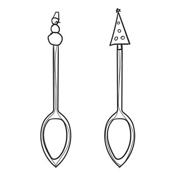 Hand-drawn vector illustration of two spoons. With black circuit without fill on Stock Illustration
