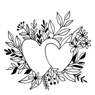 Hand drawn vector illustration with two hearts Stock Illustration