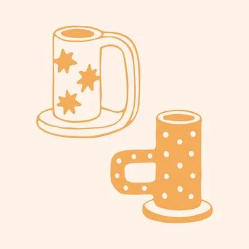 Hand drawn vector illustration of two ceramic candle holders with stars and Stock Illustration