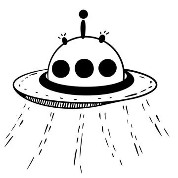 Hand drawn vector illustration of a UFO ship, black line art Illustration
