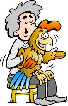 Hand-drawn vector illustration of an a ventriloquist entertains with his cock Stock Illustration