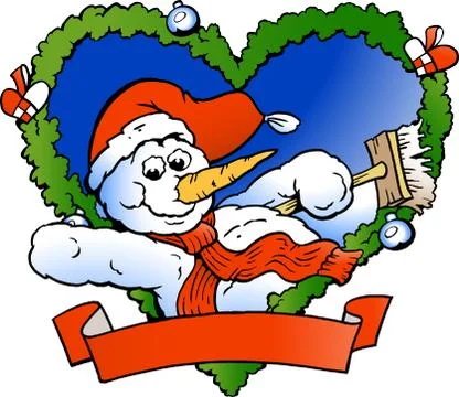 Hand-drawn vector illustration of an welcoming snowman Stock Illustration