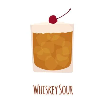 Hand drawn vector illustration of whiskey sour alcoholic cocktail drink Stock Illustration