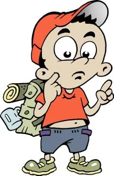 Hand-drawn vector illustration of an wondering schoolboy  pointing Stock Illustration