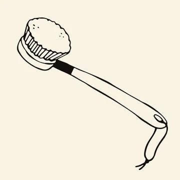 Hand drawn vector illustration of a wooden dish brush with natural bristles Stock Illustration
