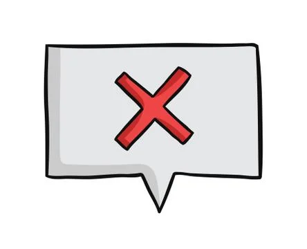 Hand drawn vector illustration of x mark inside speech bubble. Illustrazione stock