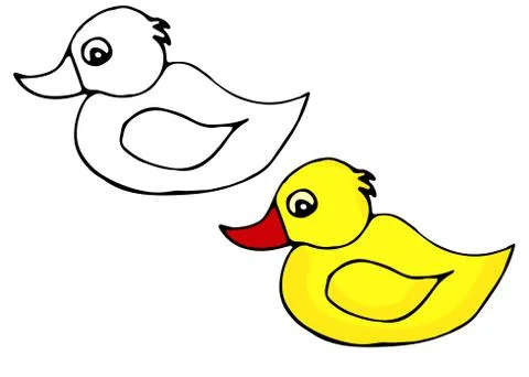 Hand-drawn vector illustration of a yellow rubber duck for bath and spa icon. Stock Illustration