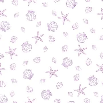 Hand drawn vector illustrations - seamless pattern of seashells. Marine Stock Illustration