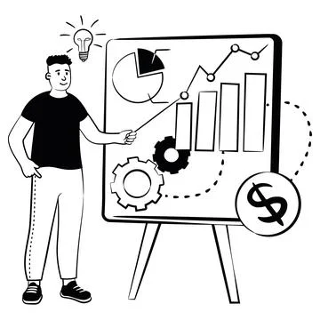 Hand drawn vector image of man who shows new ideas for for business development Stock Illustration