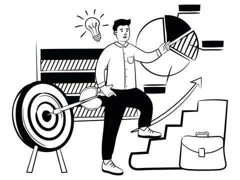 Hand drawn vector image of manager who shows business achievement Stock Illustration