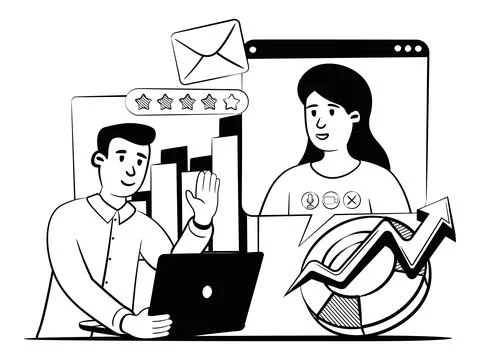 Hand drawn vector image of the manager arranges the meeting with the client Stock Illustration