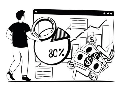 Hand drawn vector image of manager studies infographic on profitability Stock Illustration