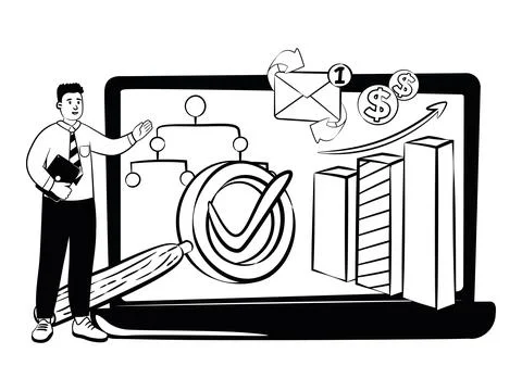 Hand drawn vector image of person who shows a business activity in infographic Stock Illustration