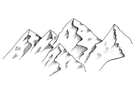 Hand drawn vector landscape with mountains, trees in the mountains. Perfect for Stock Illustration
