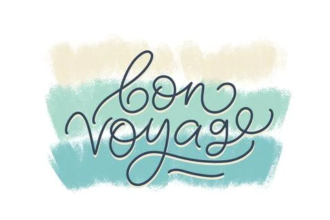 Hand drawn vector lettering. Bon voyage words with textured strokes on the .. Stock Illustration