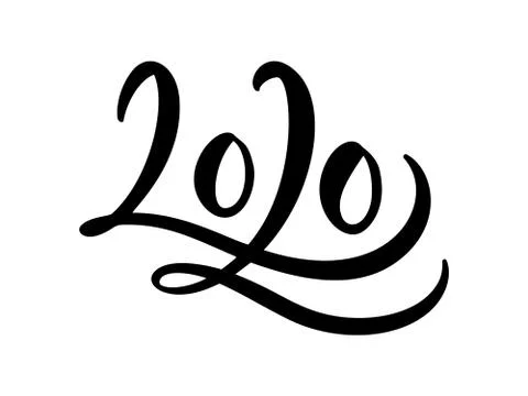 Hand drawn vector lettering calligraphy black number text 2020. Happy New Year Stockillustratie