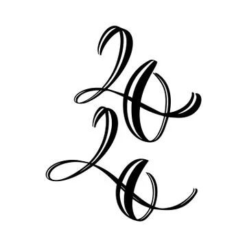 Hand drawn vector lettering calligraphy black number text 2020. Happy New Year Stock Illustration