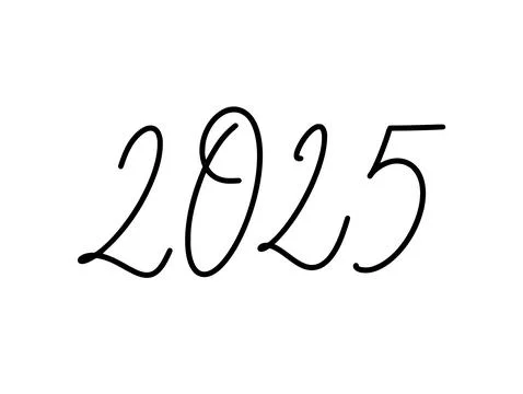Hand drawn vector lettering calligraphy black number text 2025. Happy New Y.. Stock Illustration