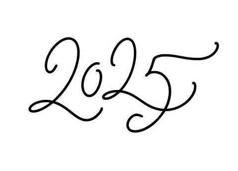 Hand drawn vector lettering calligraphy black number text 2025. Happy New Y.. Illustrazione stock