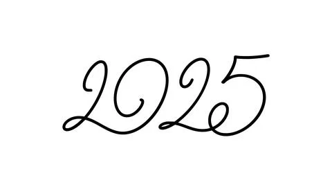 Hand drawn vector lettering calligraphy black number text 2025. Happy New Y.. Illustrazione stock