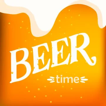 Hand drawn vector of light beer closeup and beer time lettering Stock Illustration