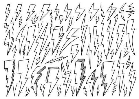 Hand drawn Vector Lightning bolts Stock Illustration