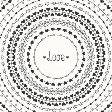 Hand drawn vector line border, frame set and scribble design element. Valentine Illustrazione stock