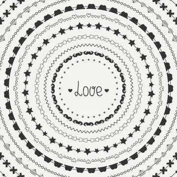 Hand drawn vector line border, frame set and scribble design element. Hipster Stock Illustration