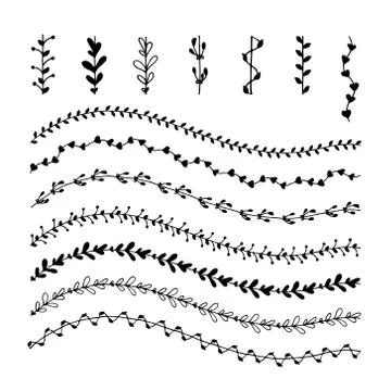 Hand drawn vector line border set. Pattern brush and elements Illustrazione stock
