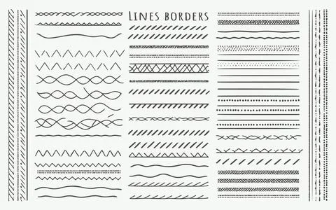 Hand-drawn vector line borders set, including pencil strokes, dividers, and.. イラスト素材