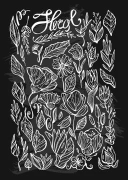 Hand drawn vector lined indoor floral plants line icons set and design elements Stock Illustration