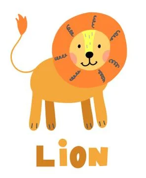 Hand drawn vector lion. Cute cartoon baby illustration Stock Illustration
