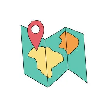Hand drawn vector map for traveling with geotag in doodle style Stock Illustration